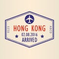 Hong Kong visa or arrival stamp from passport. Hong Kong travel stamp. Airport sign. Vector illustration